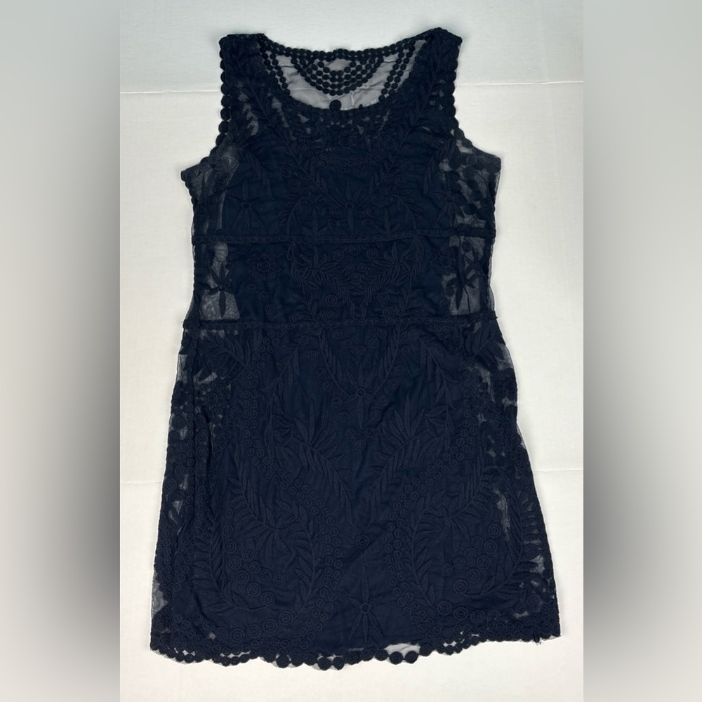 Express Women’s Large Dress Mini Navy Blue Lace Layered Sleeveless Rayon Cotton